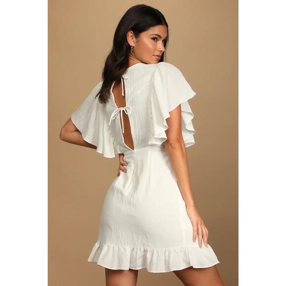 Lulu's Cute Confidence White Ruffled Faux-Wrap Mini Dress Size XL NWT - Picture 5 of 16